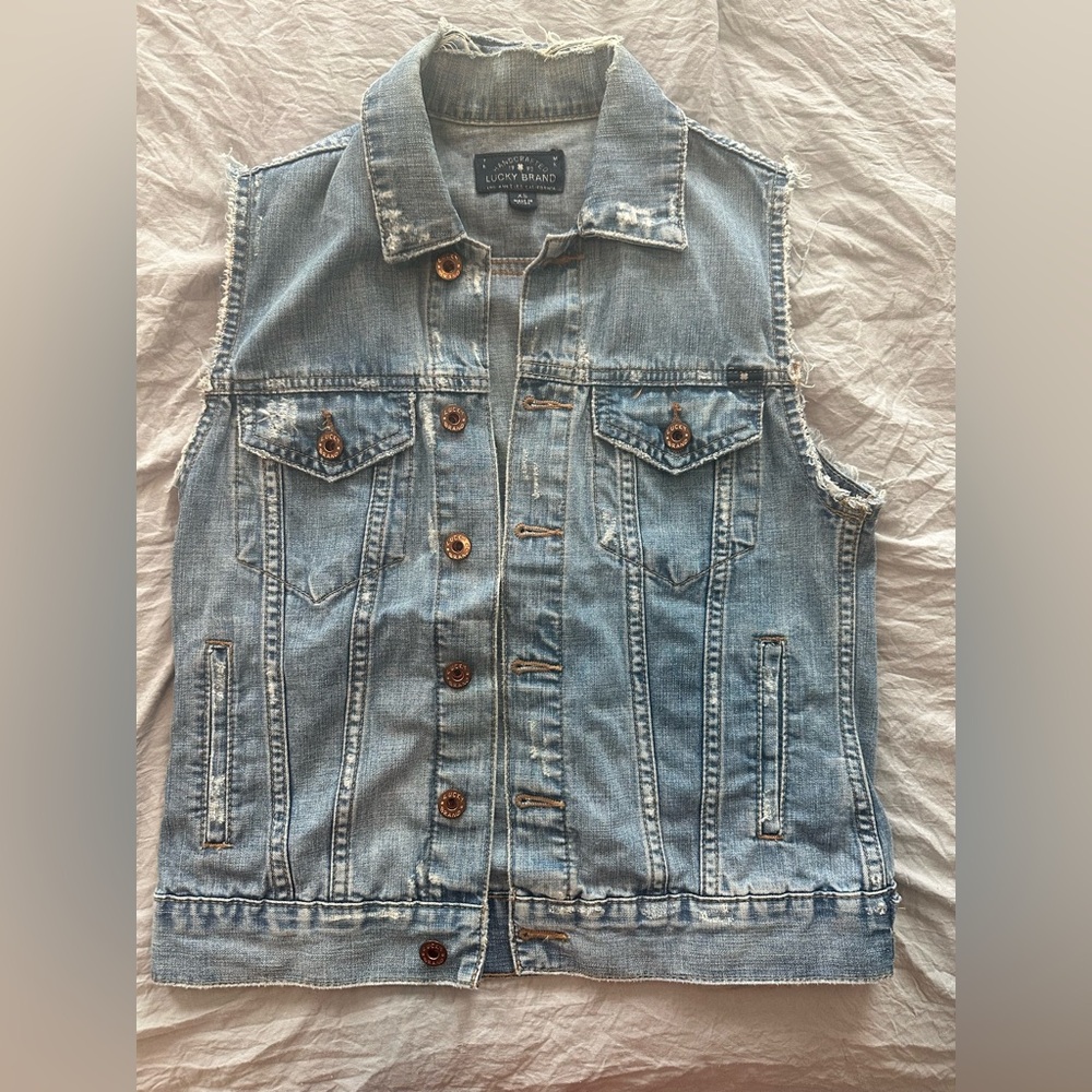 Lucky Brand Jacket‎ Women's XS Blue The Tomboy Trucker Denim Distressed Grunge